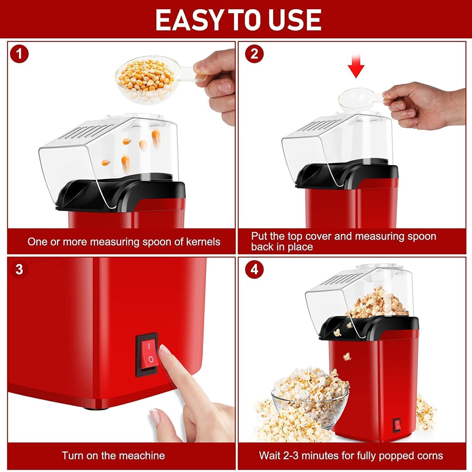 Electric Hot Air Popcorn Maker for Home