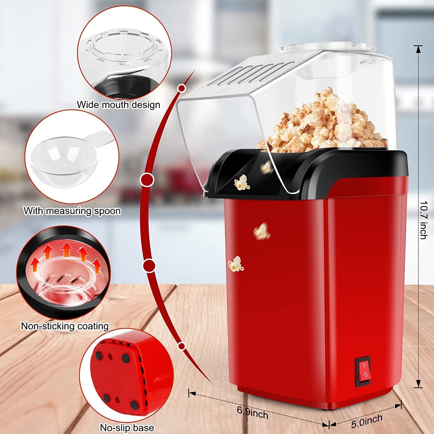 Electric Hot Air Popcorn Maker for Home